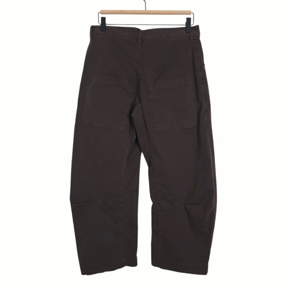 Nili Lotan Shon Pant Chocolate Brown Twill Cotton Barrel Leg Crop Hemmed Size 0 - Picture 7 of 11